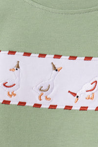 Goose embroidery gingham pants set