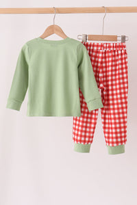 Goose embroidery gingham pants set