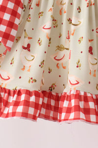 Goose embroidery ruffle gingham pants set