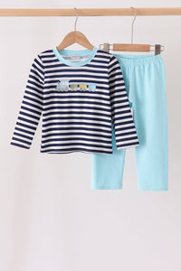 Train embroidery stripe pants set