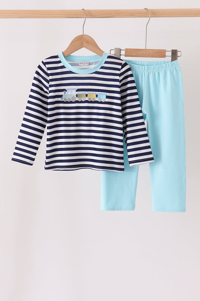 Train embroidery stripe pants set