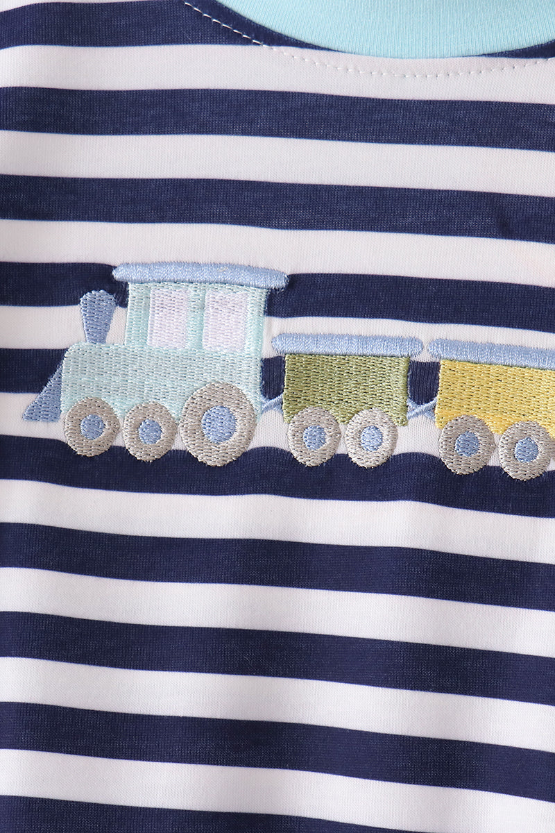 Train embroidery stripe pants set