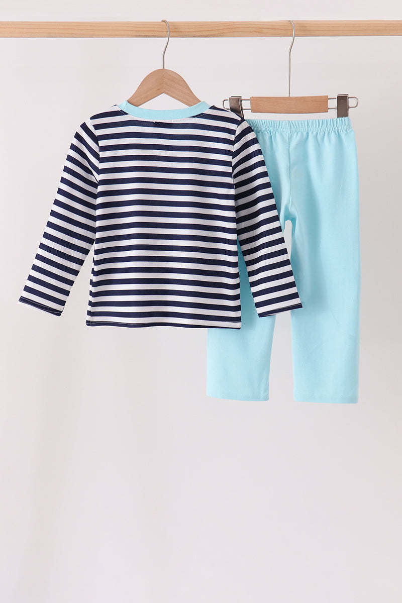 Train embroidery stripe pants set