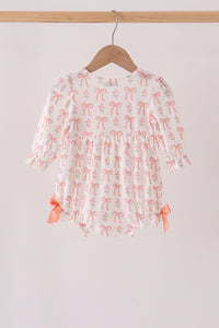 Pink bow embroidery ruffle bubble