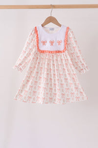 Pink Bow embroidery ruffle dress