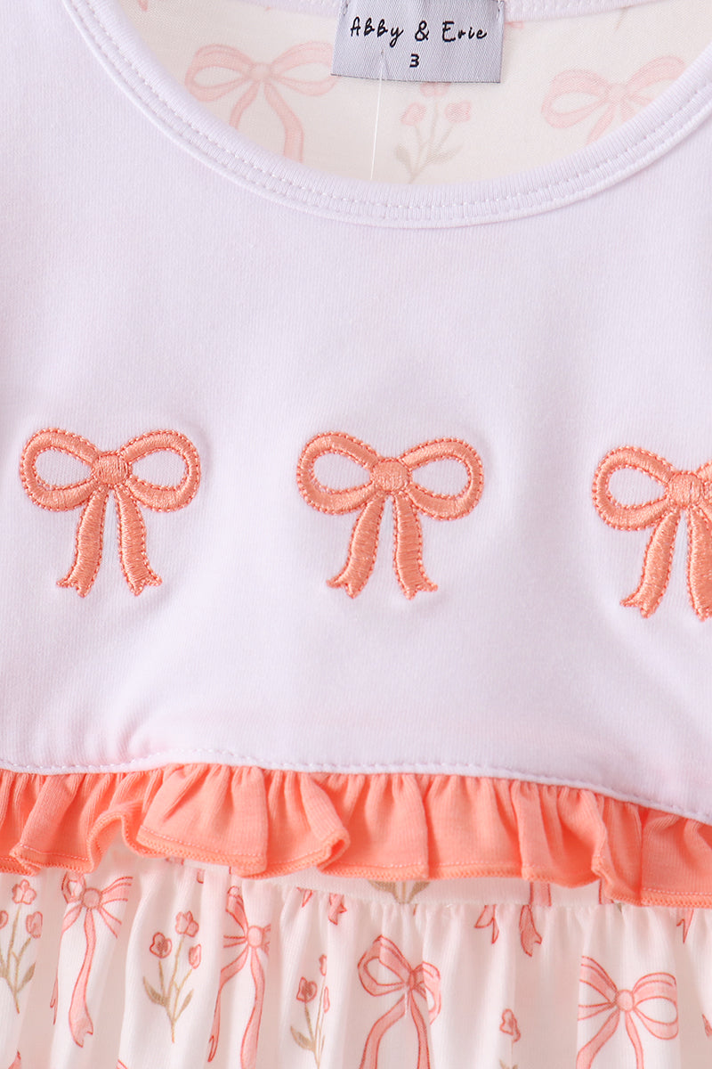 Pink Bow embroidery ruffle dress