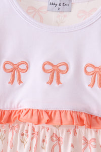 Pink Bow embroidery ruffle dress
