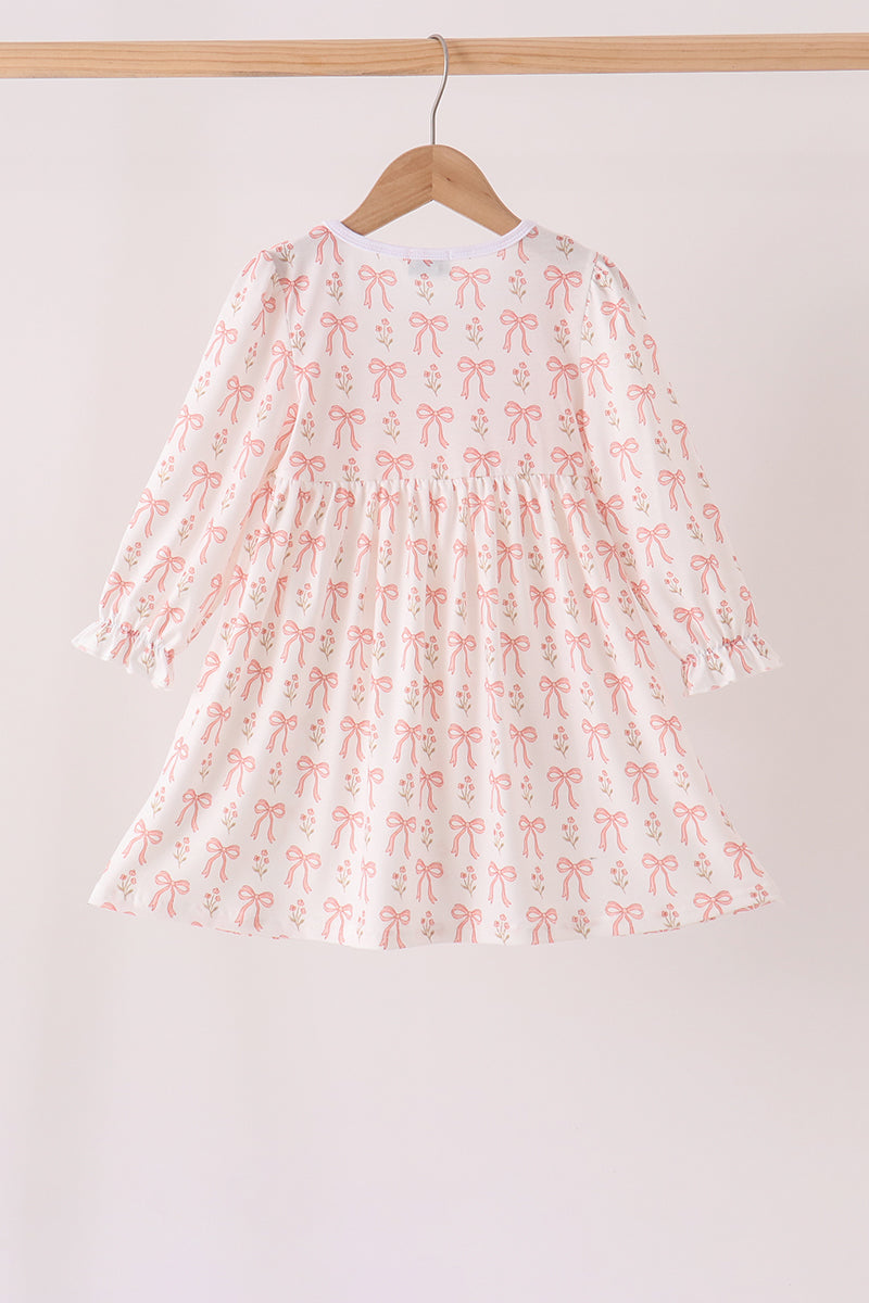 Pink Bow embroidery ruffle dress