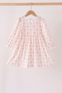Pink Bow embroidery ruffle dress