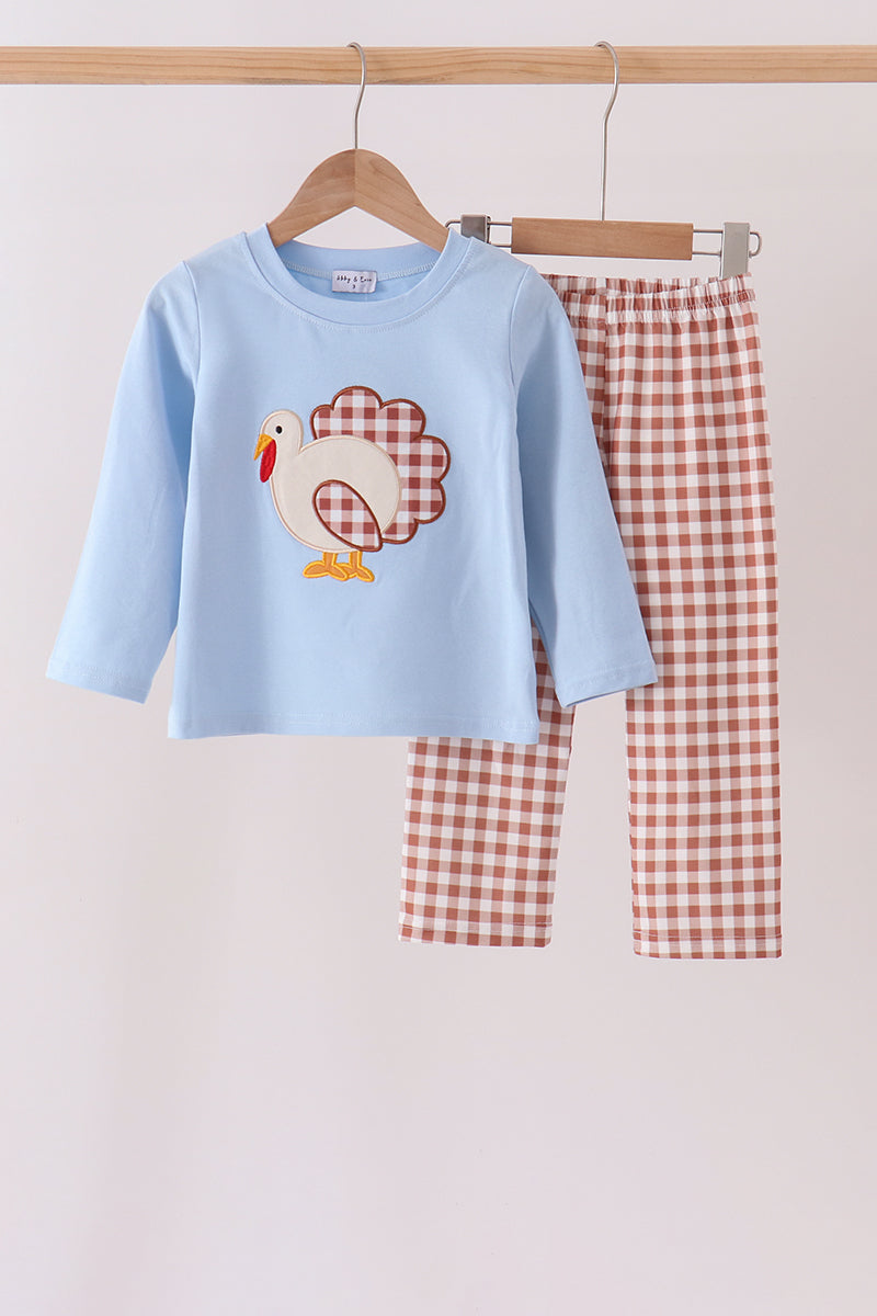 Turkey applique gingham pants set