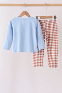 Turkey applique gingham pants set