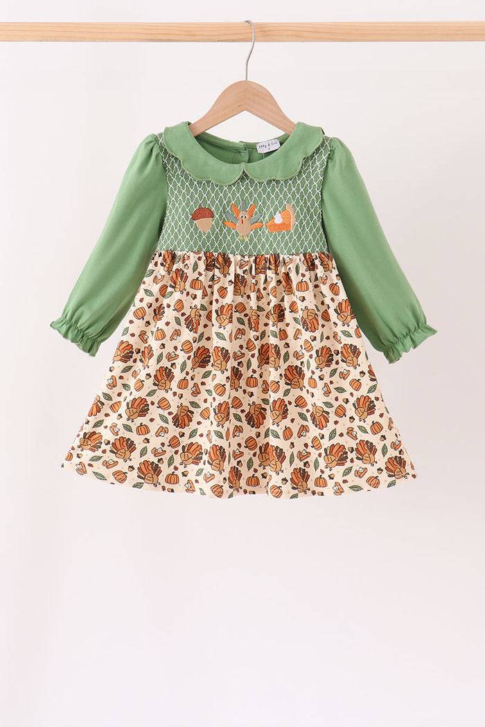 Pumpkin turkey smocked dress