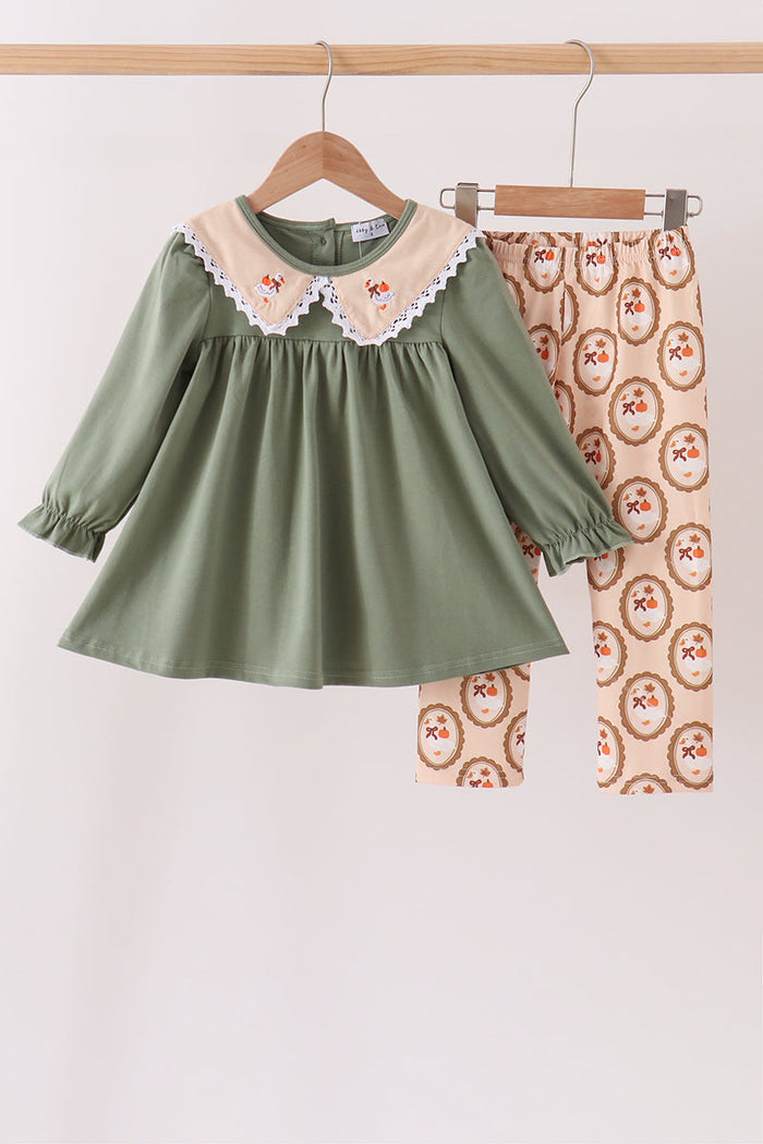 Goose pumpkin embroidery pants set