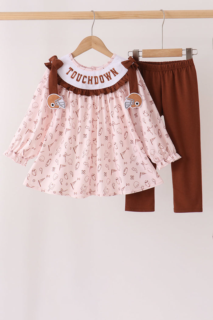 Touchdown football embroidery ruffle pants set