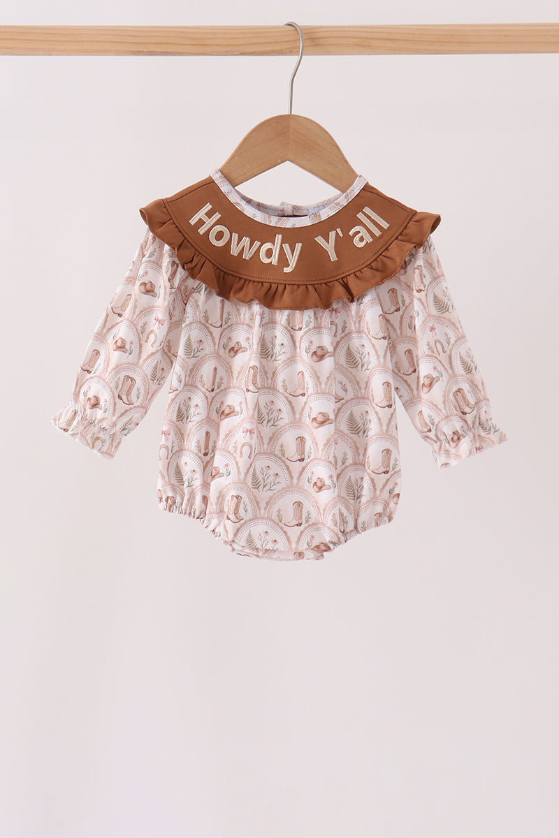 Howdy Y'ALL embroidery ruffle bubble
