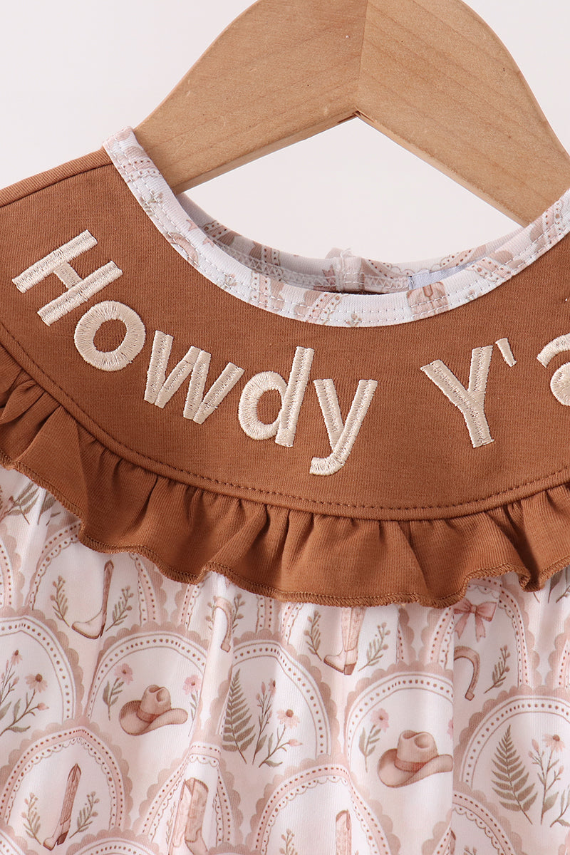 Howdy Y'ALL embroidery ruffle bubble
