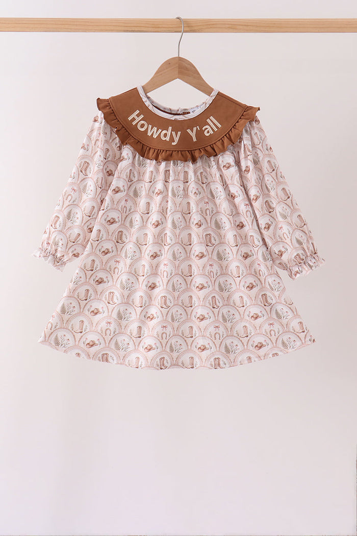 Howdy Y'ALL embroidery ruffle dress