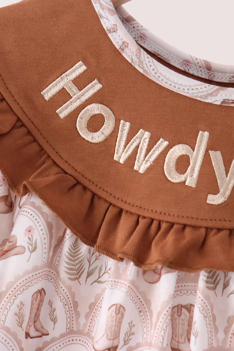 Howdy Y'ALL embroidery ruffle dress