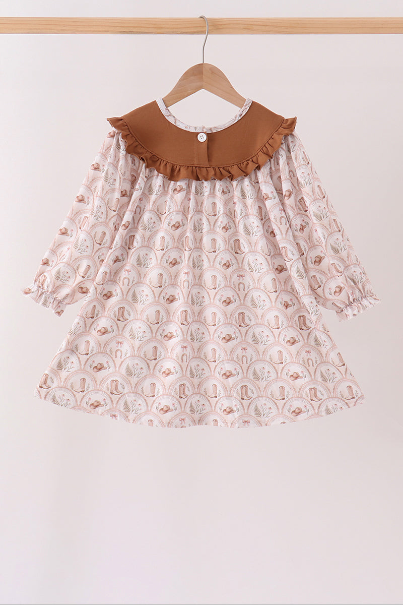 Howdy Y'ALL embroidery ruffle dress