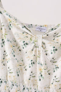 Sage floral smocked tiered mom dress