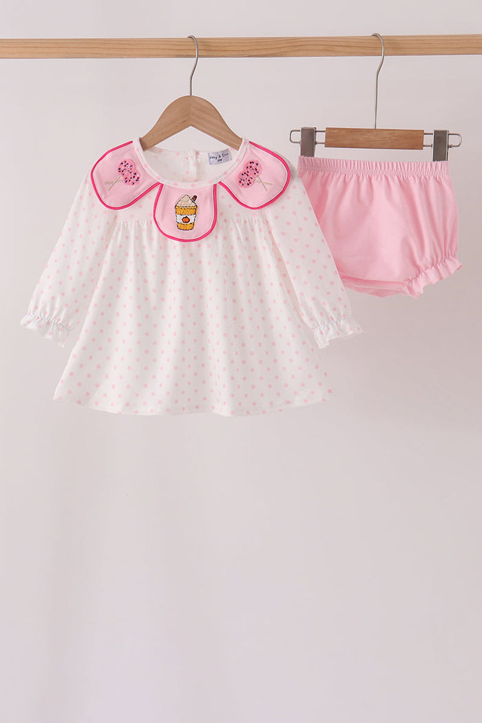 Pink french knot dot bloomer set