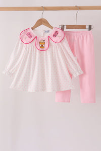 Pink french knot dot pants set