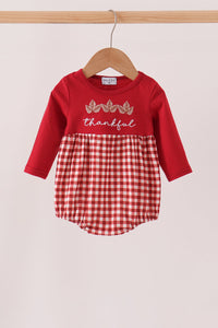 Thankful leaves embroidey gingham bubble
