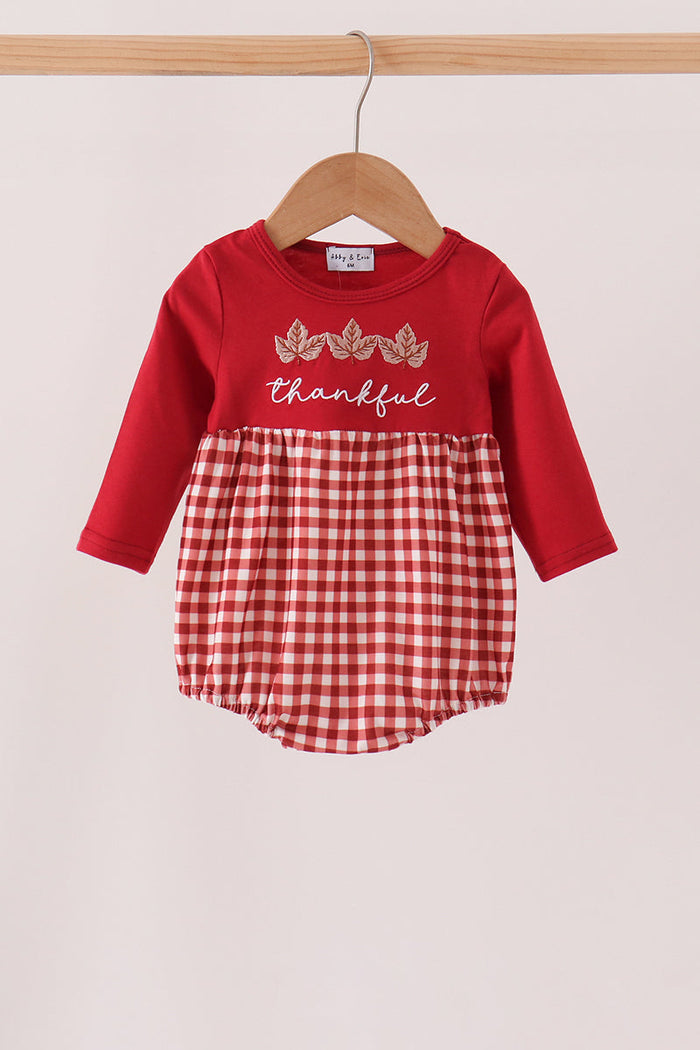 Thankful leaves embroidey gingham bubble