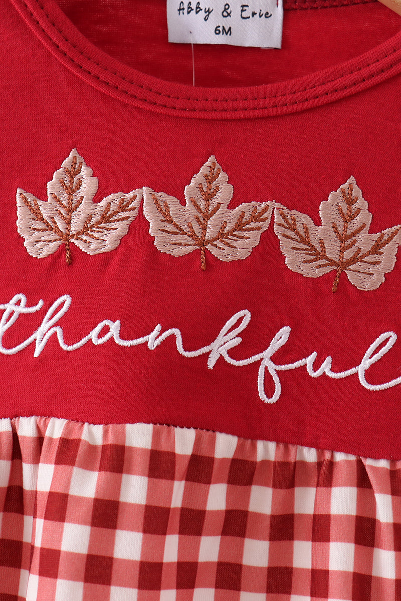 Thankful leaves embroidey gingham bubble