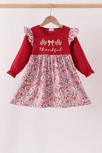 Thankful leaves floral embroidey dress