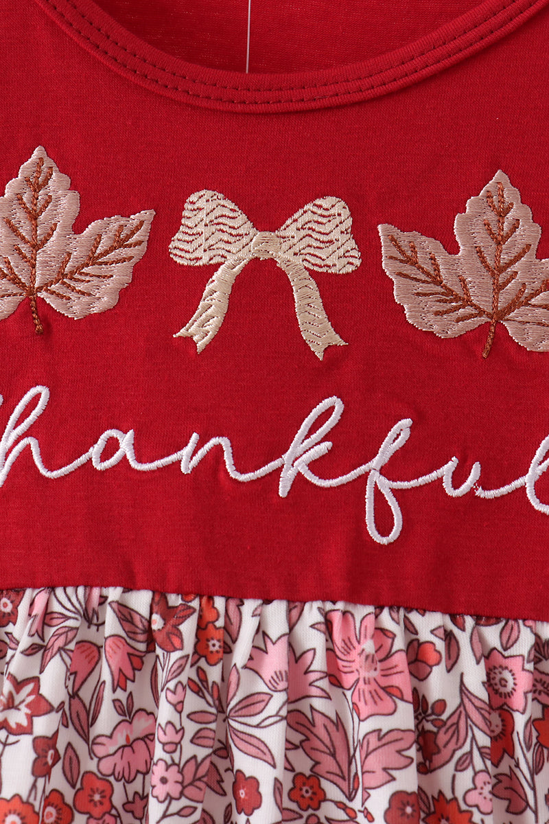 Thankful leaves floral embroidey dress