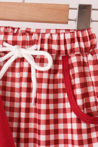 Thankful leaves embroidery gingham pants set