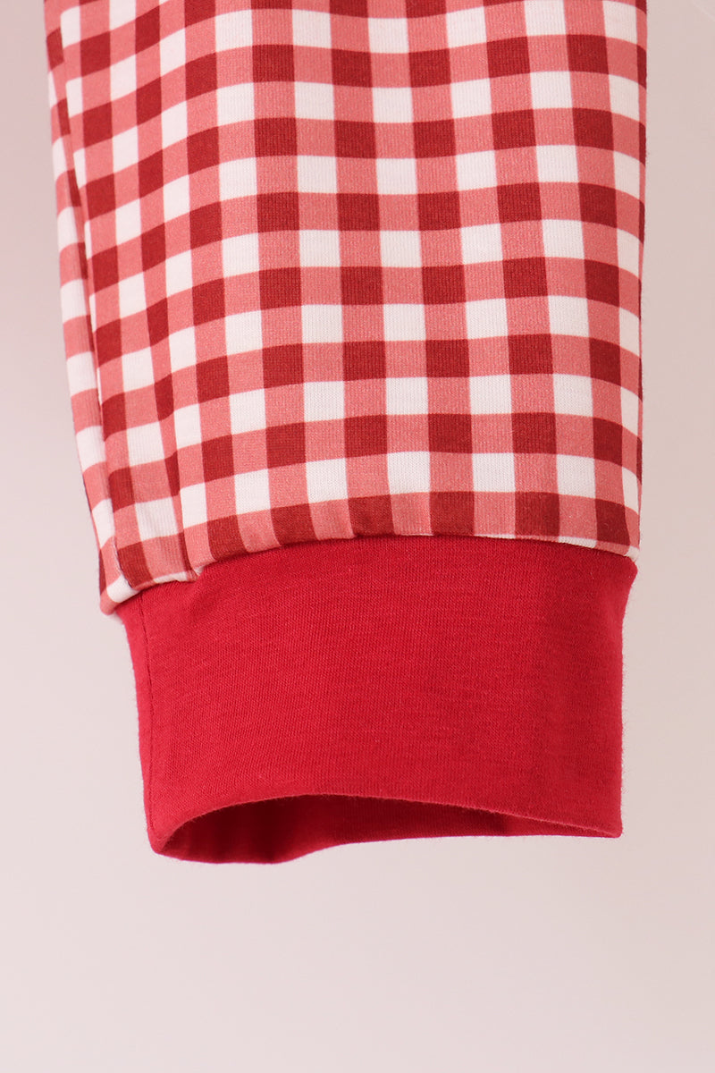 Thankful leaves embroidery gingham pants set