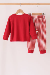 Thankful leaves embroidery gingham pants set