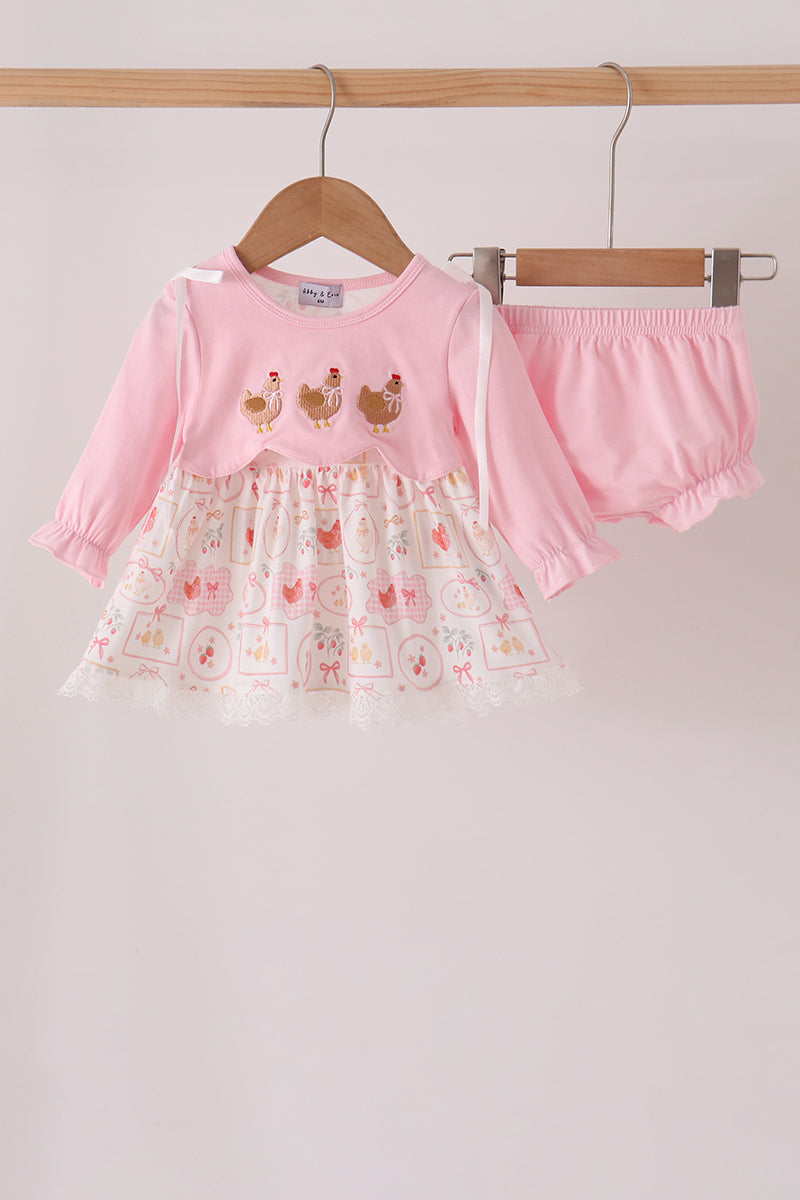 Chicken embroidery bloomer set