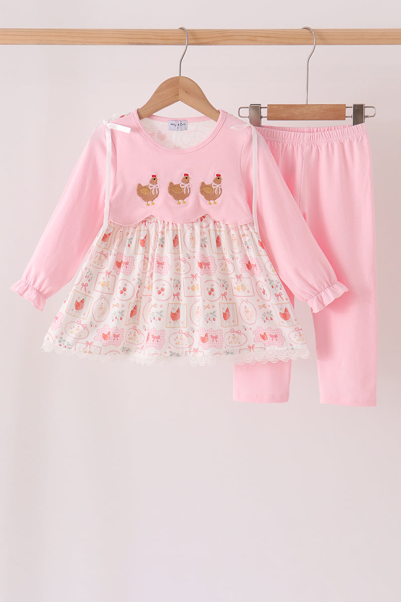 Chicken embroidery pants set