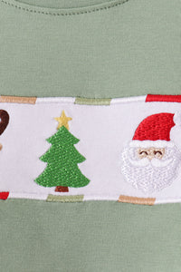 Reindeer Tree Embroidery Stripe Pants Set