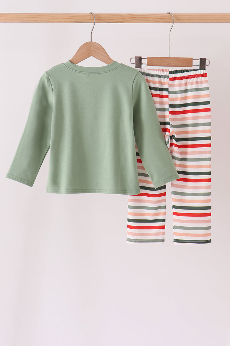 Reindeer Tree Embroidery Stripe Pants Set