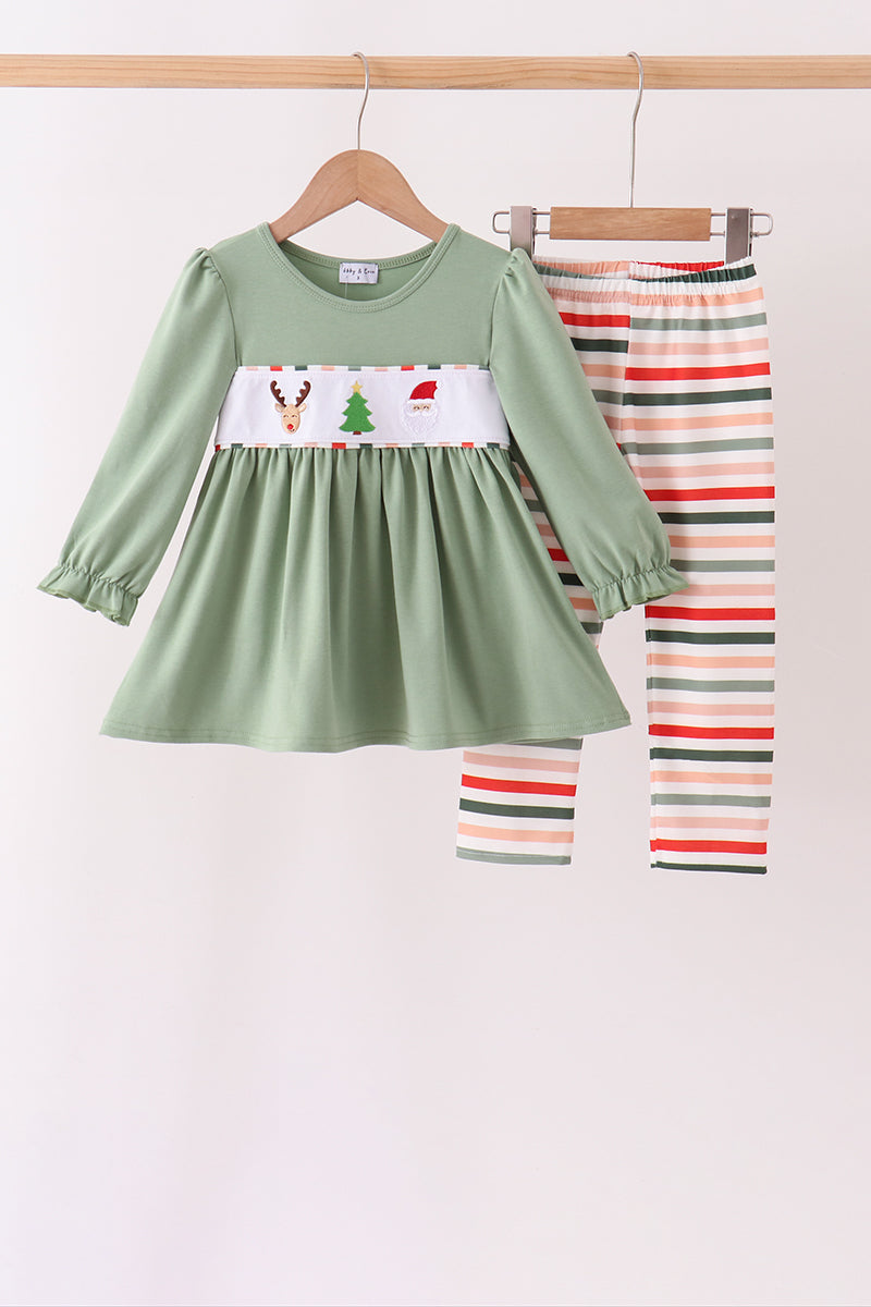 Reindeer Tree Embroidery Pants Set