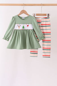 Reindeer Tree Embroidery Pants Set