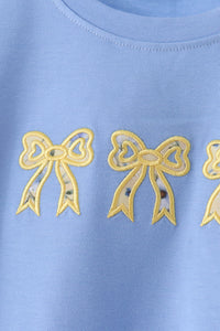 Yellow Floral Bow Applique Pants Set