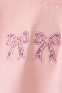 Pink Floral Bow Applique Top