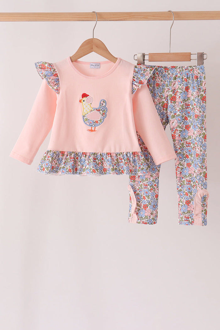 Chicken Applique Ruffle Pants Set