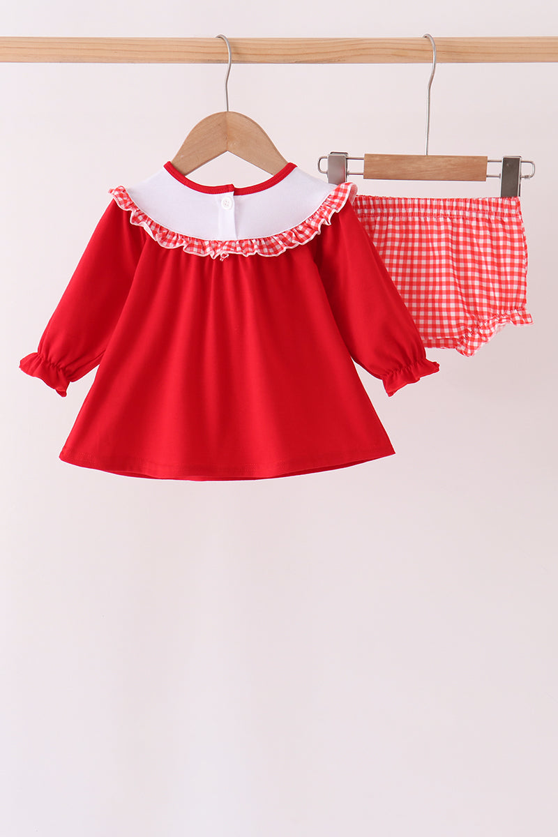 Holly Jolly Embroidery Ruffle Bloomer Set