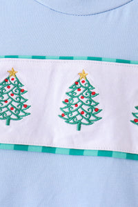 Christmas Tree Embroidery Gingham Pants Set