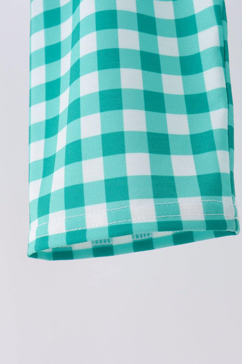 Christmas Tree Embroidery Gingham Pants Set