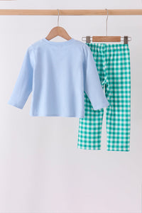 Christmas Tree Embroidery Gingham Pants Set