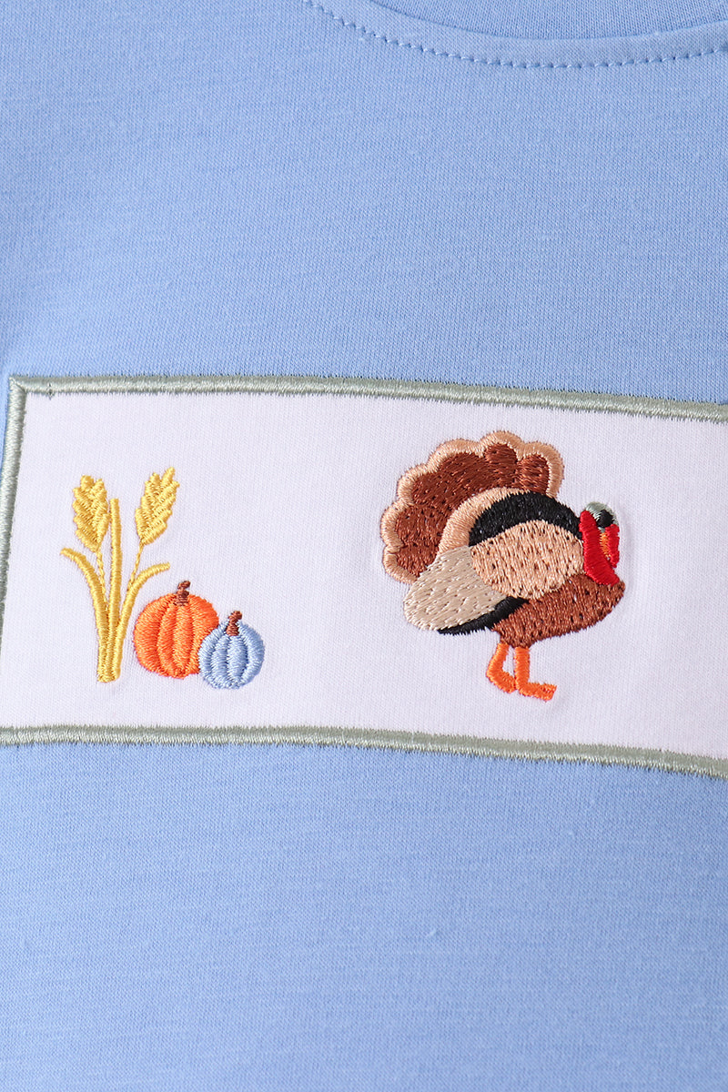 Turkey Embroidery Gingham Pants Set