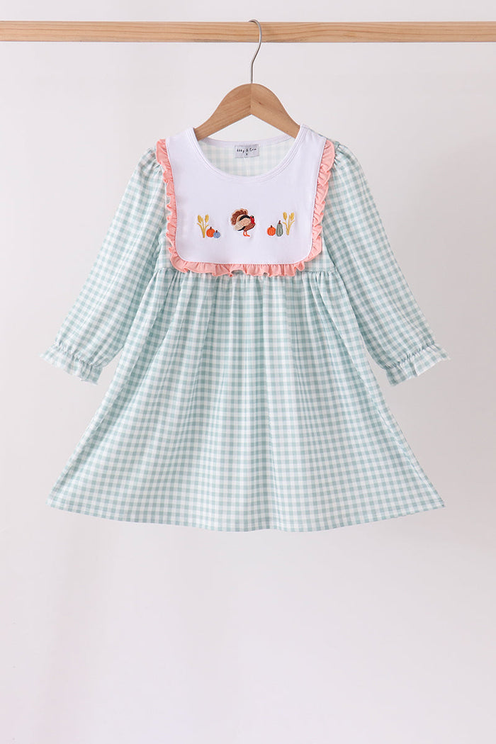 Turkey Embroidery Gingham Ruffle Dress