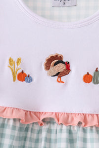 Turkey Embroidery Gingham Ruffle Dress